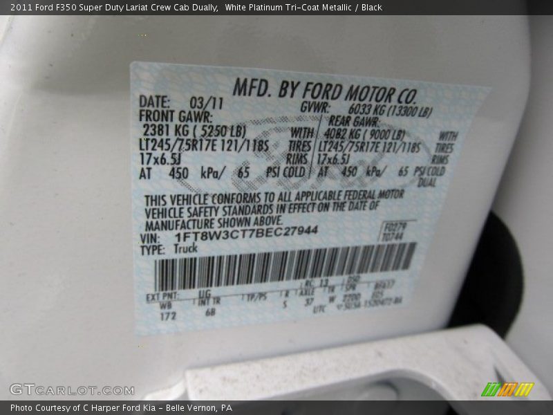 2011 F350 Super Duty Lariat Crew Cab Dually White Platinum Tri-Coat Metallic Color Code UG