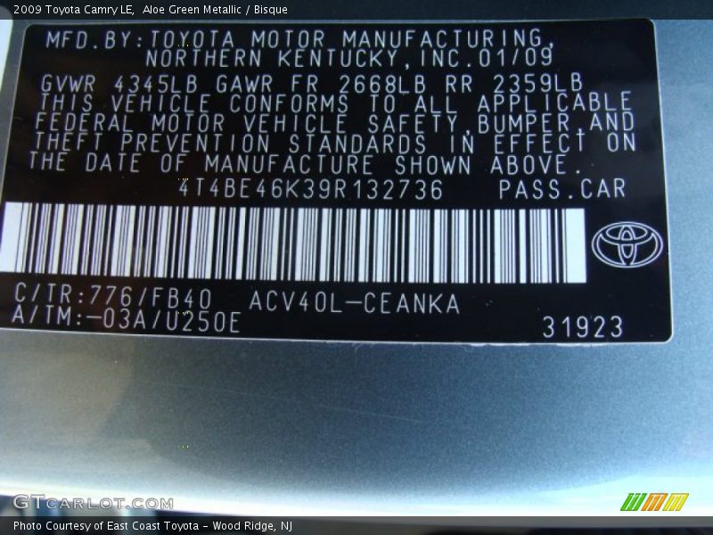 Aloe Green Metallic / Bisque 2009 Toyota Camry LE