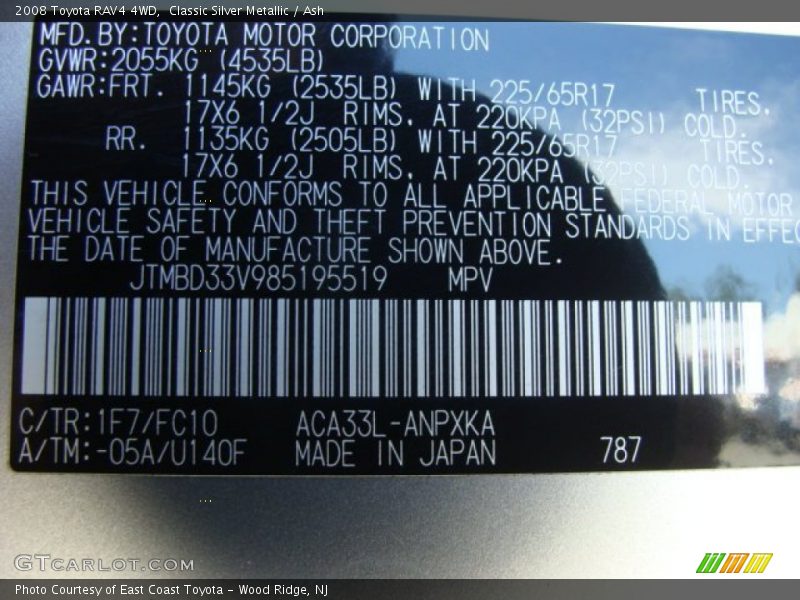 Classic Silver Metallic / Ash 2008 Toyota RAV4 4WD