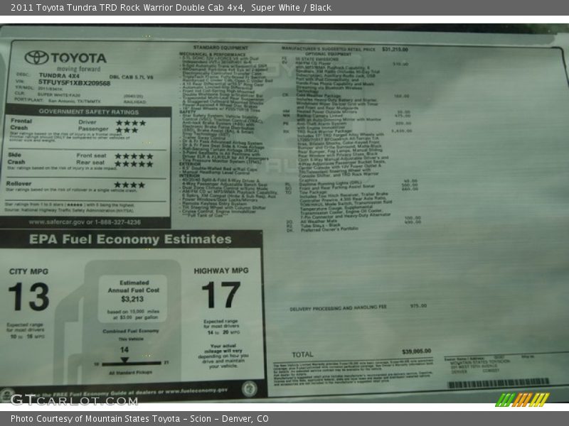  2011 Tundra TRD Rock Warrior Double Cab 4x4 Window Sticker