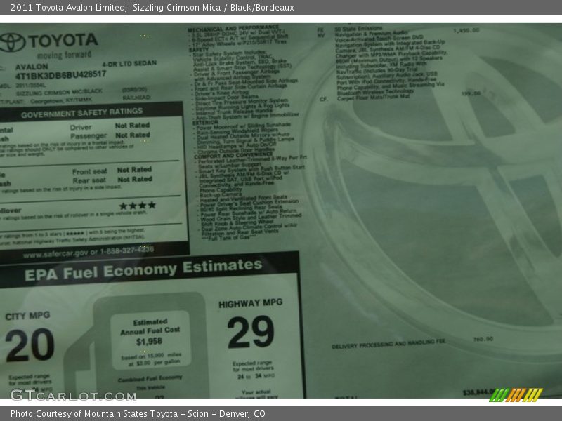 Sizzling Crimson Mica / Black/Bordeaux 2011 Toyota Avalon Limited
