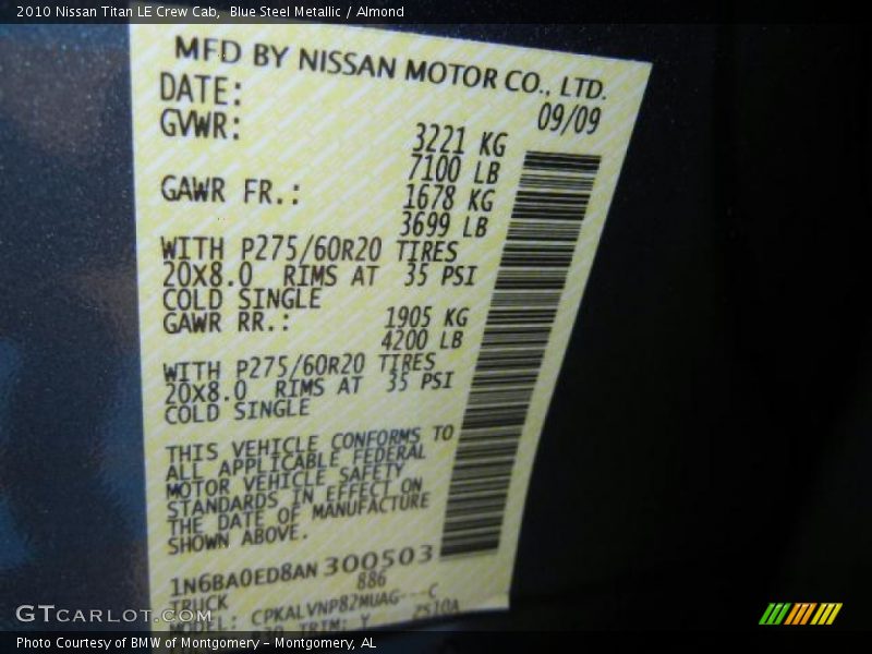 2010 Titan LE Crew Cab Blue Steel Metallic Color Code B30
