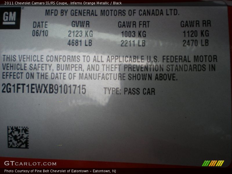 Inferno Orange Metallic / Black 2011 Chevrolet Camaro SS/RS Coupe