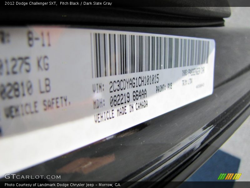 Pitch Black / Dark Slate Gray 2012 Dodge Challenger SXT