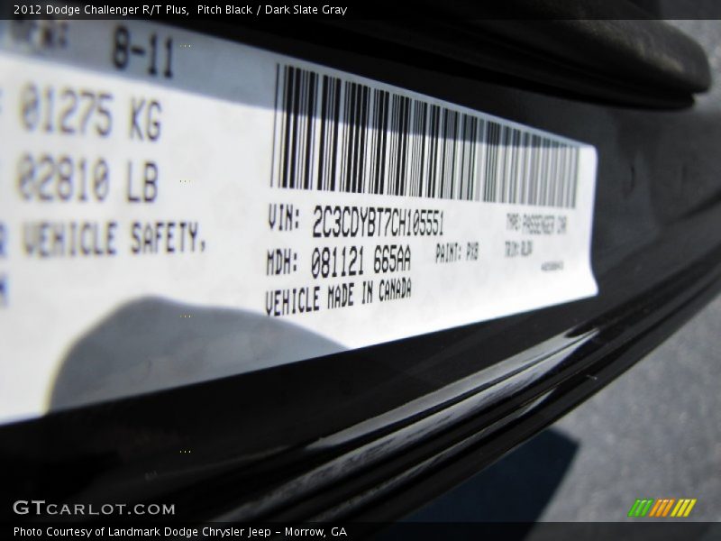 Pitch Black / Dark Slate Gray 2012 Dodge Challenger R/T Plus