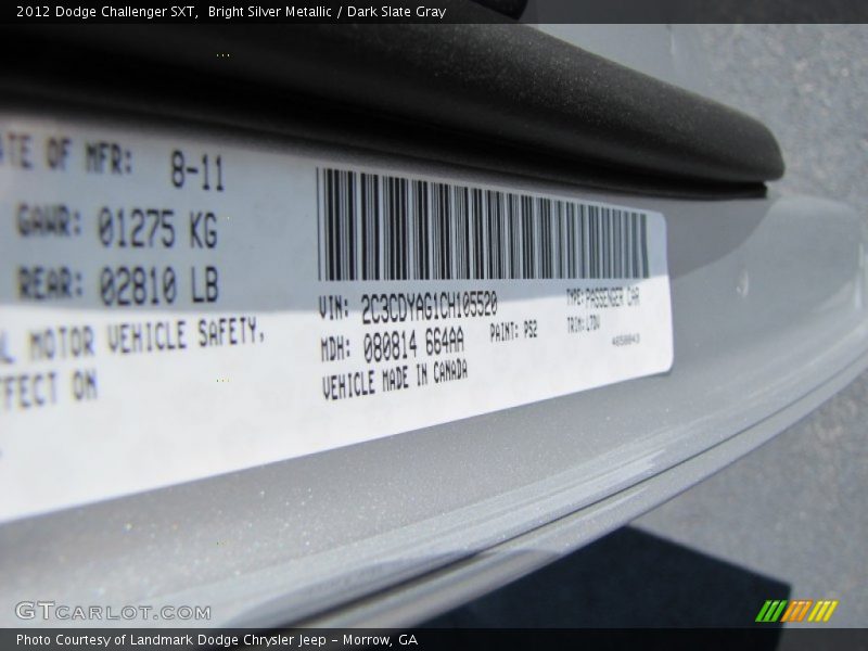 Bright Silver Metallic / Dark Slate Gray 2012 Dodge Challenger SXT