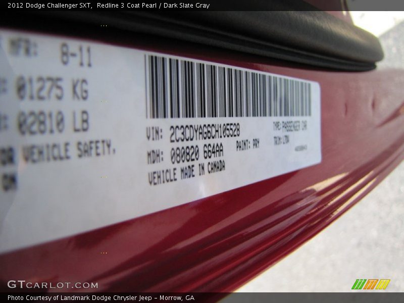 Redline 3 Coat Pearl / Dark Slate Gray 2012 Dodge Challenger SXT