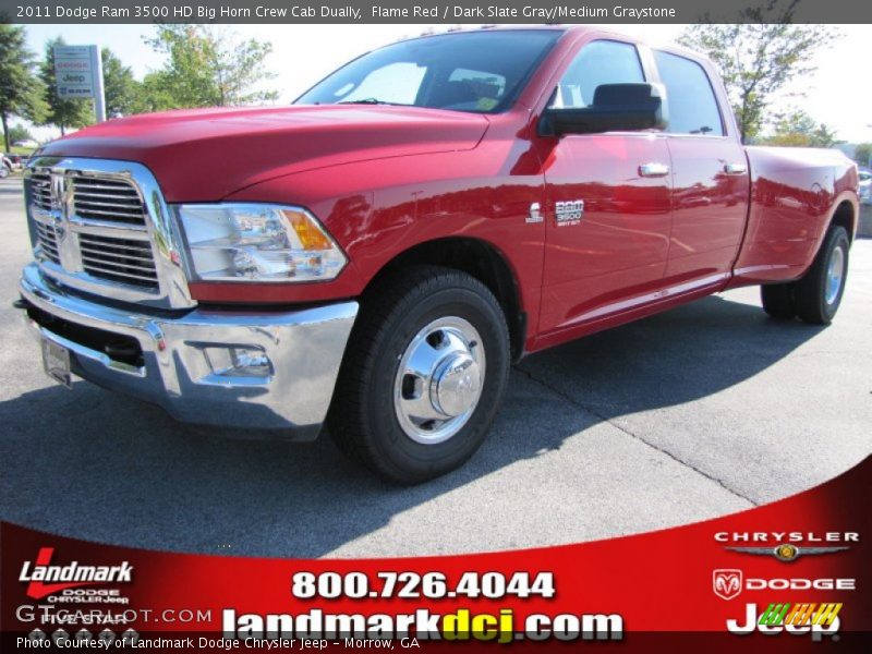 Flame Red / Dark Slate Gray/Medium Graystone 2011 Dodge Ram 3500 HD Big Horn Crew Cab Dually
