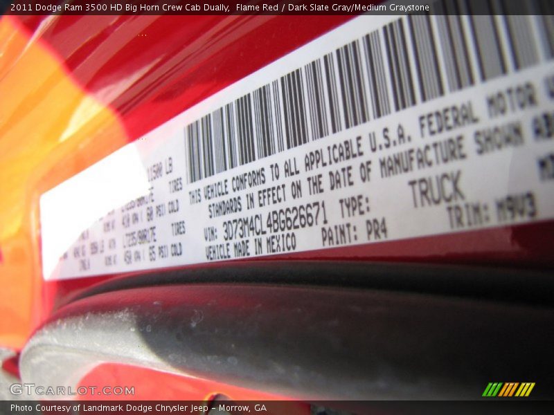 Flame Red / Dark Slate Gray/Medium Graystone 2011 Dodge Ram 3500 HD Big Horn Crew Cab Dually