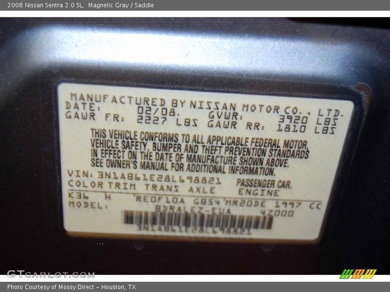 Magnetic Gray / Saddle 2008 Nissan Sentra 2.0 SL