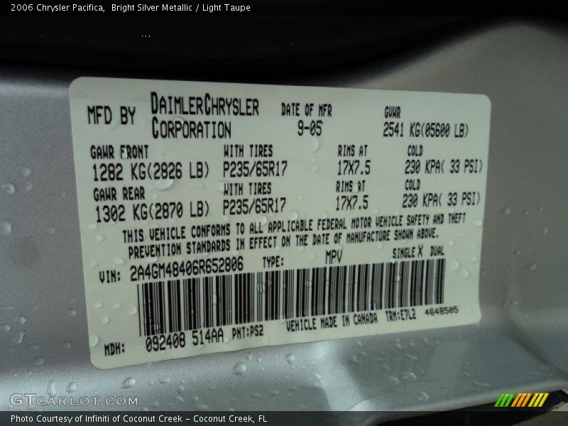 Bright Silver Metallic / Light Taupe 2006 Chrysler Pacifica