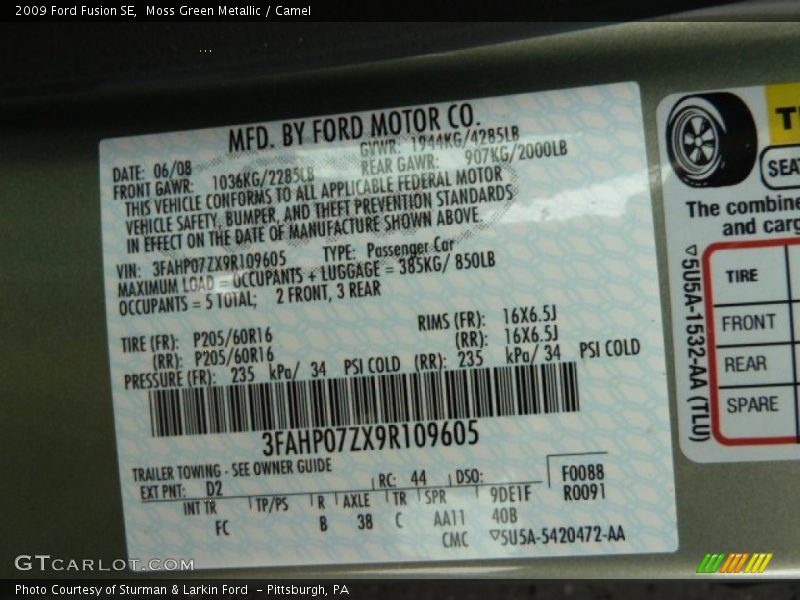2009 Fusion SE Moss Green Metallic Color Code D2