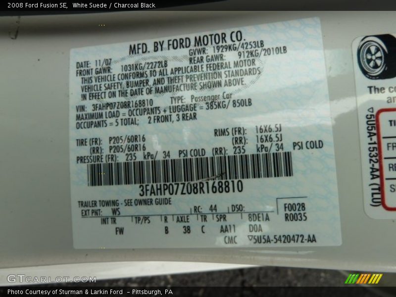 White Suede / Charcoal Black 2008 Ford Fusion SE