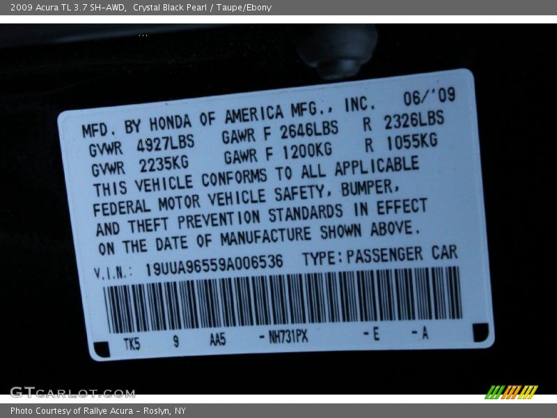 Crystal Black Pearl / Taupe/Ebony 2009 Acura TL 3.7 SH-AWD