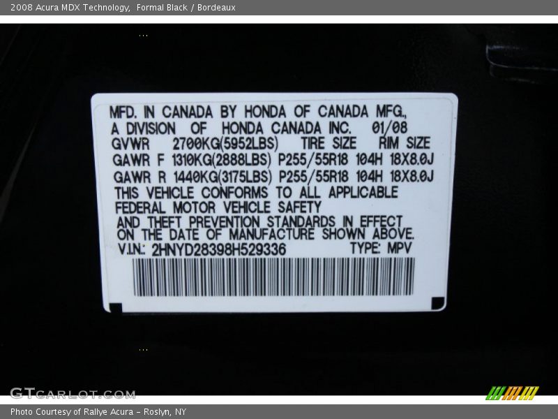 Formal Black / Bordeaux 2008 Acura MDX Technology
