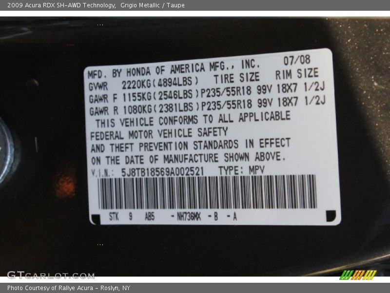 Grigio Metallic / Taupe 2009 Acura RDX SH-AWD Technology