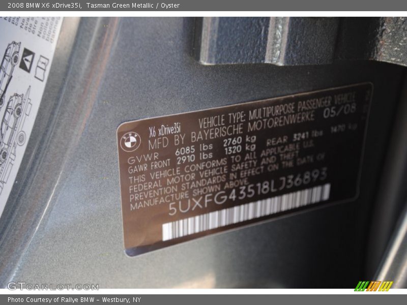 Info Tag of 2008 X6 xDrive35i