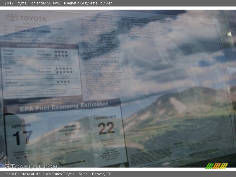 Magnetic Gray Metallic / Ash 2012 Toyota Highlander SE 4WD
