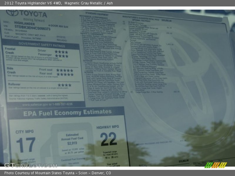 Magnetic Gray Metallic / Ash 2012 Toyota Highlander V6 4WD