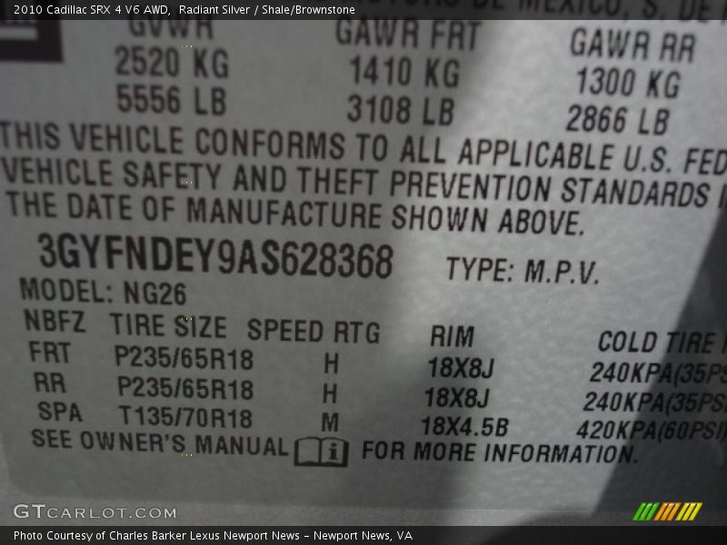 Radiant Silver / Shale/Brownstone 2010 Cadillac SRX 4 V6 AWD