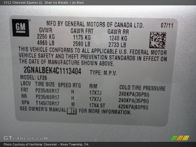 Silver Ice Metallic / Jet Black 2012 Chevrolet Equinox LS
