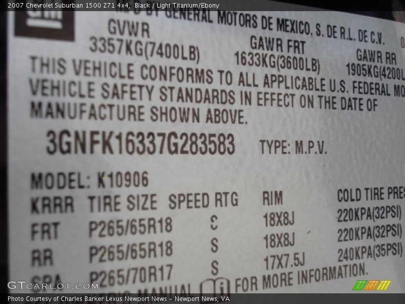 Black / Light Titanium/Ebony 2007 Chevrolet Suburban 1500 Z71 4x4