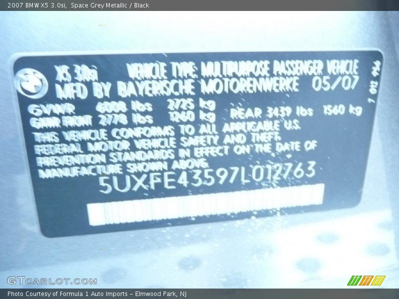 Space Grey Metallic / Black 2007 BMW X5 3.0si