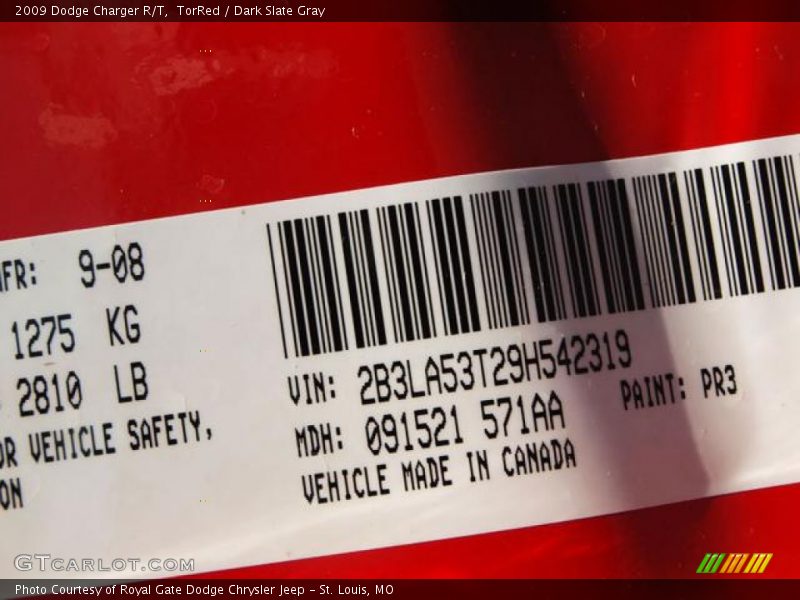 2009 Charger R/T TorRed Color Code PR3