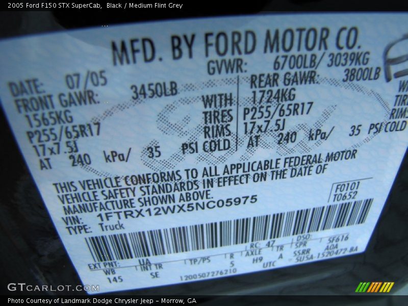 Black / Medium Flint Grey 2005 Ford F150 STX SuperCab