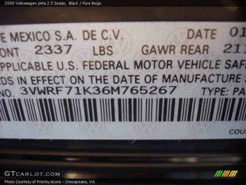 Black / Pure Beige 2006 Volkswagen Jetta 2.5 Sedan