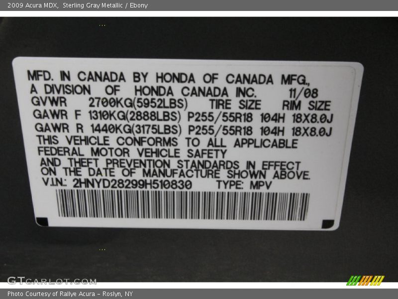 Sterling Gray Metallic / Ebony 2009 Acura MDX
