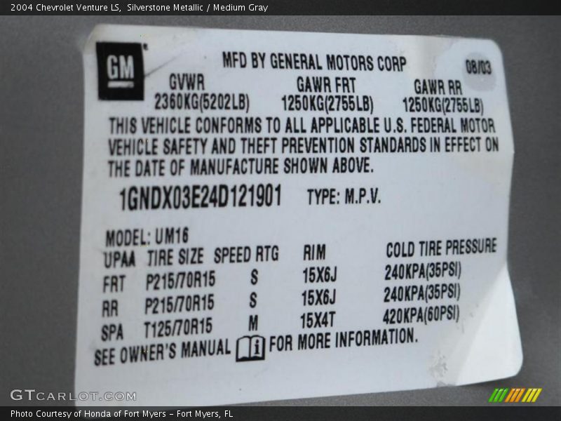 Silverstone Metallic / Medium Gray 2004 Chevrolet Venture LS