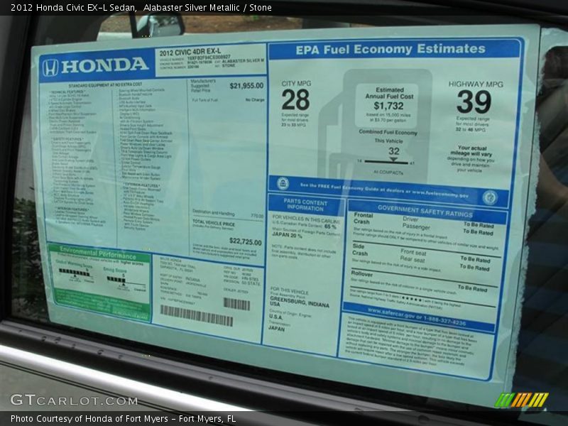  2012 Civic EX-L Sedan Window Sticker