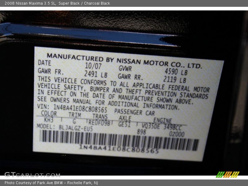 Super Black / Charcoal Black 2008 Nissan Maxima 3.5 SL