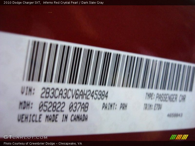 Inferno Red Crystal Pearl / Dark Slate Gray 2010 Dodge Charger SXT