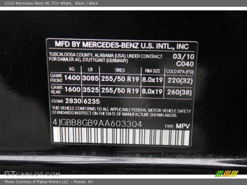 Black / Black 2010 Mercedes-Benz ML 350 4Matic