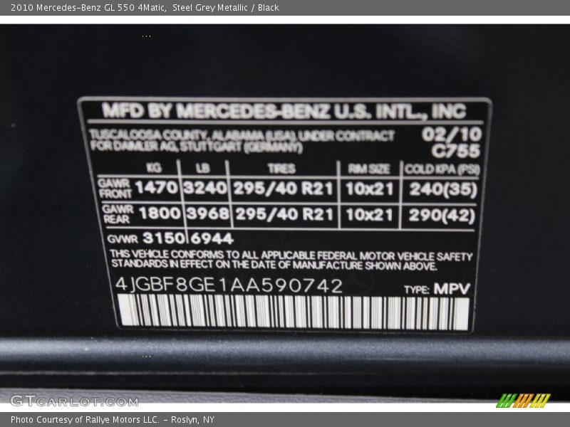 Steel Grey Metallic / Black 2010 Mercedes-Benz GL 550 4Matic