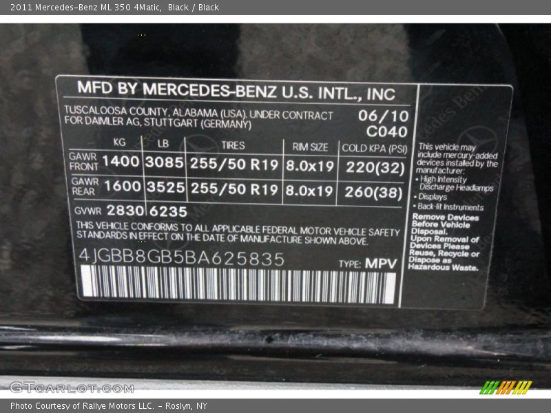 Black / Black 2011 Mercedes-Benz ML 350 4Matic