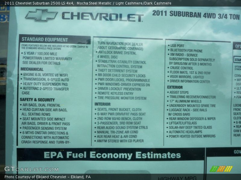  2011 Suburban 2500 LS 4x4 Window Sticker