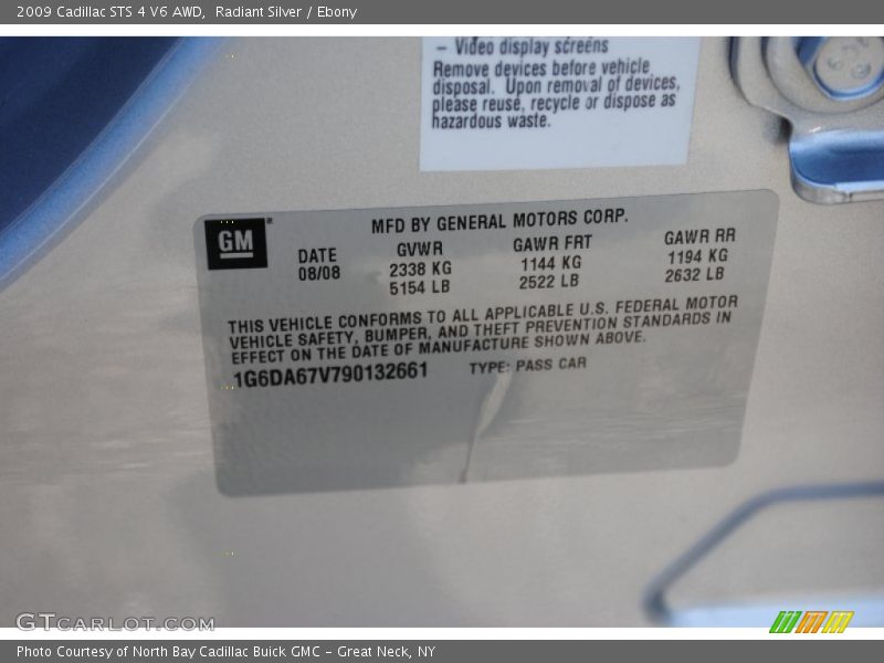 Info Tag of 2009 STS 4 V6 AWD