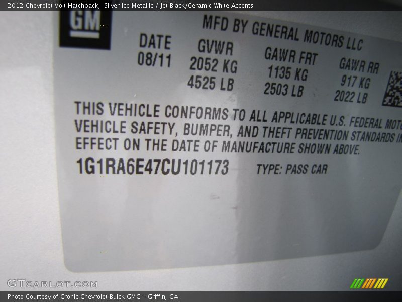 Silver Ice Metallic / Jet Black/Ceramic White Accents 2012 Chevrolet Volt Hatchback
