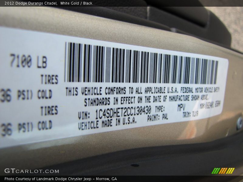 White Gold / Black 2012 Dodge Durango Citadel