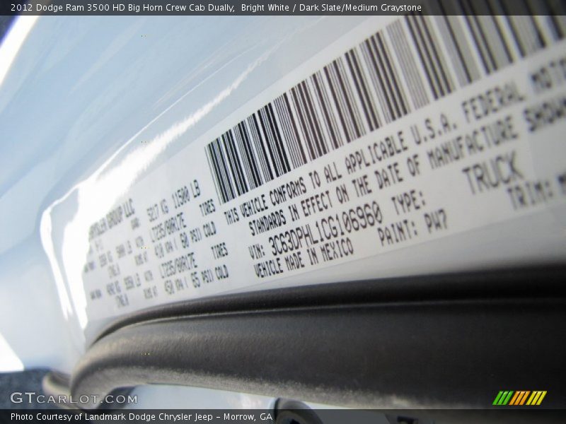 Bright White / Dark Slate/Medium Graystone 2012 Dodge Ram 3500 HD Big Horn Crew Cab Dually