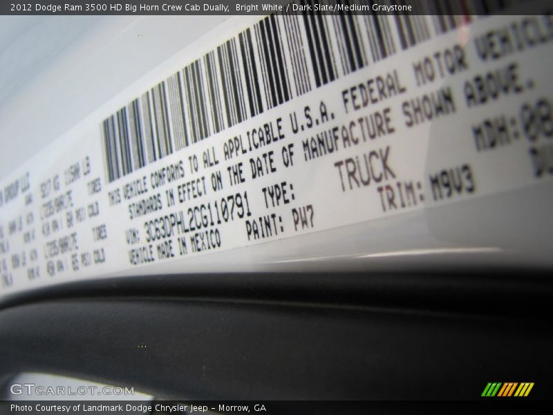 Bright White / Dark Slate/Medium Graystone 2012 Dodge Ram 3500 HD Big Horn Crew Cab Dually