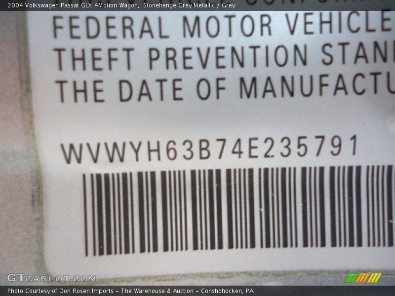 Stonehenge Grey Metallic / Grey 2004 Volkswagen Passat GLX 4Motion Wagon