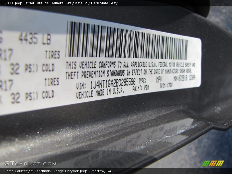 Mineral Gray Metallic / Dark Slate Gray 2011 Jeep Patriot Latitude