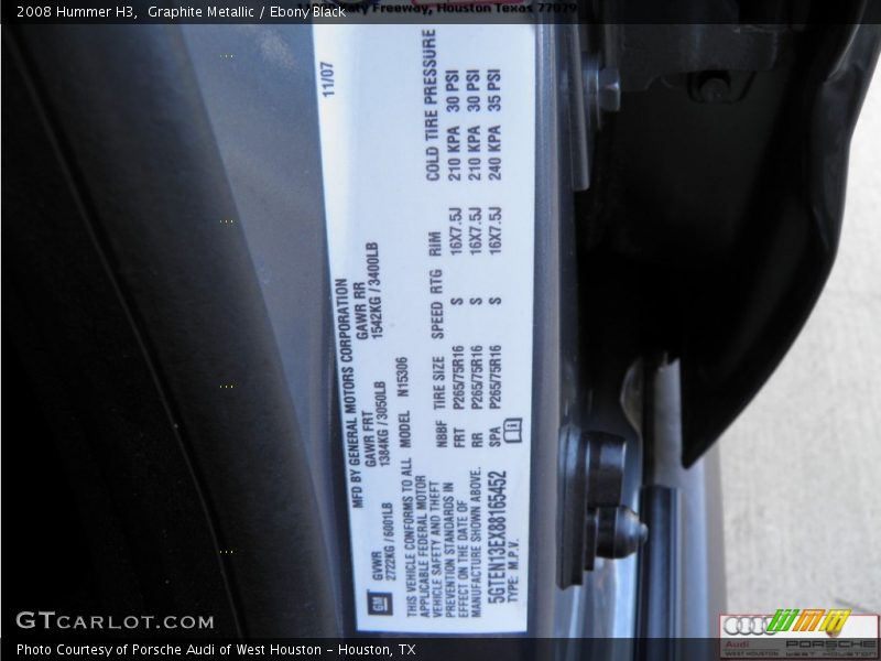Graphite Metallic / Ebony Black 2008 Hummer H3