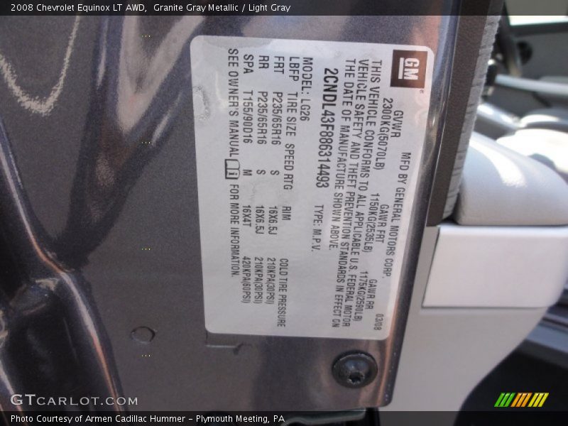 Granite Gray Metallic / Light Gray 2008 Chevrolet Equinox LT AWD