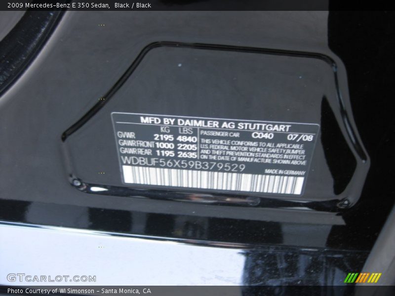 Black / Black 2009 Mercedes-Benz E 350 Sedan