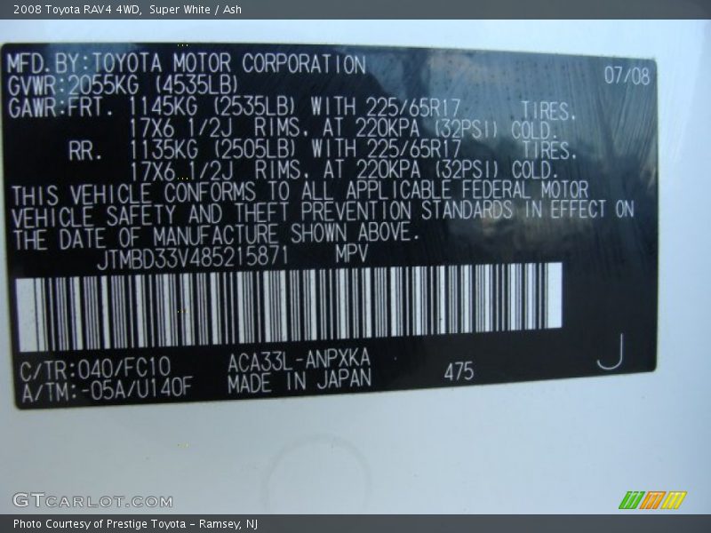 Super White / Ash 2008 Toyota RAV4 4WD